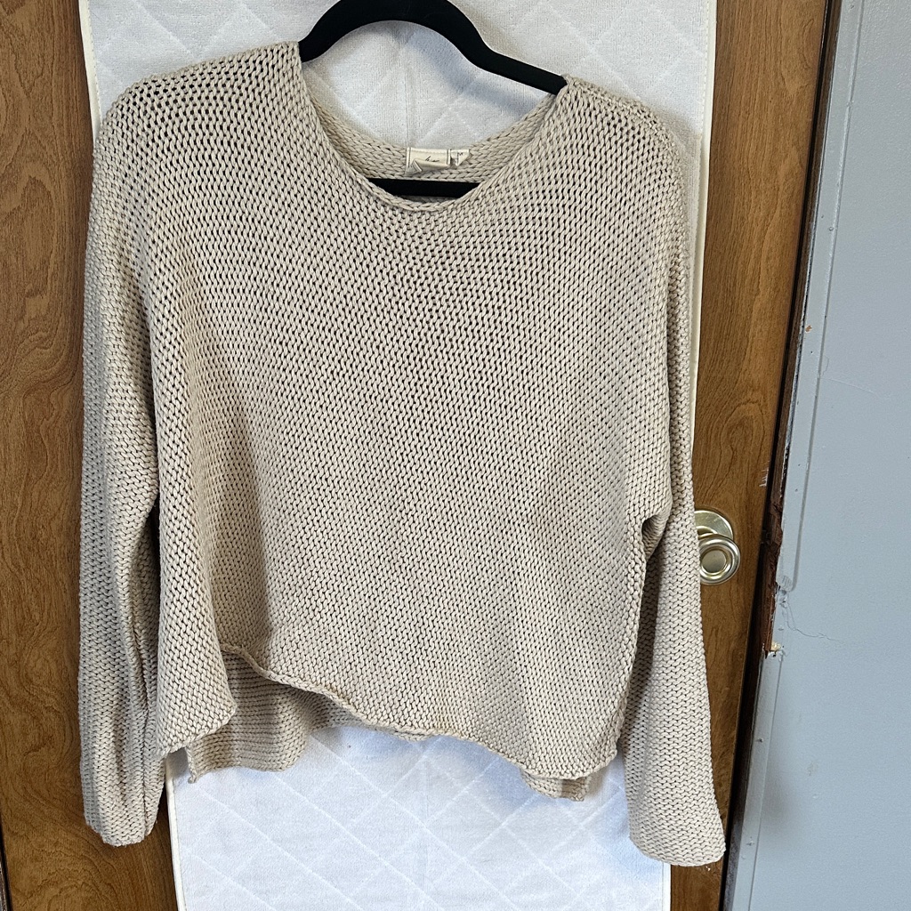 White Crow Beige Cropped Crewneck Knit Sweater
